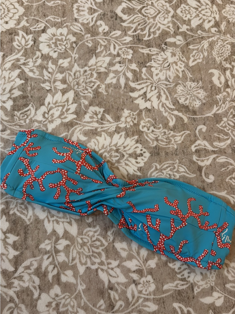 Turquoise Coral Print Twist Bandeau Top
